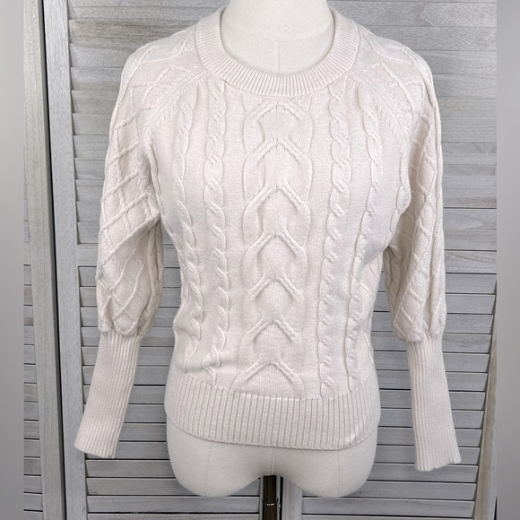 PREMISE Cable Knit Sweater w Lantern Sleeves Cream-XS - Picture 1 of 2